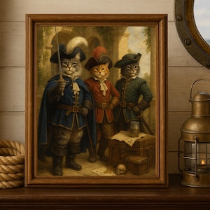 Cat Musketeers Print: Whimsical Renaissance Wall Art Digital Download