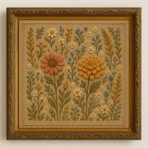 Farmhouse Wildflower Print: Burlap Embroidery Style Digital Download