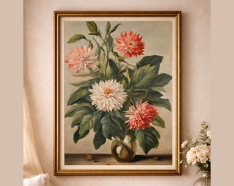 Vintage Floral Wall Art Printable, Neutral Bouquet Print, Soft Feminine Decor, Antique Style Bedroom Wall Art, Digital Download