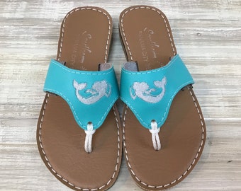 Mermaid Sandals on Aqua color strap and Suntan footbed