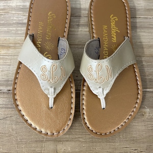 Ladies monogrammed Sandals pearl on bronze