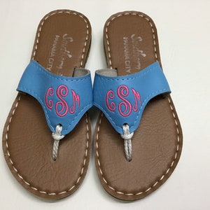 Best Seller Personalized Sandals Caribbean Blue with pink monogram