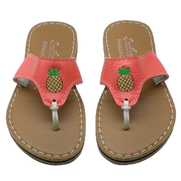 Pineapples on Coral Strap and Bronze Footbed