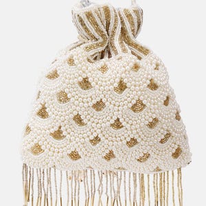 Bride Potli Bag Gold White Handmade Indian/ Pakistani Evening Bag | Wristlet Bag Pouch Bridesmaids Handcrafted Gifting Accessory