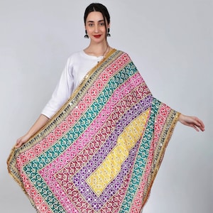 Pakistani Heavy Silk Dupatta with Mirror Work with Colourful block print