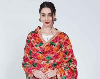 Phulkari Dupatta for Women, Bridal dupatta, Indian Dupatta handmade, Multi Dupatta, Phulkari Chunni