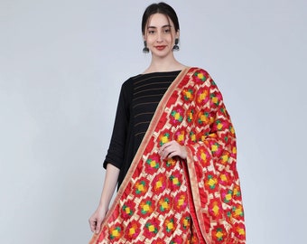 Phulkari Dupatta for Women Lace Border, Fulkari dupatta, Indian Dupatta handmade, Red Dupatta, Chunni | Made in Amritsar | Fashionable chalets