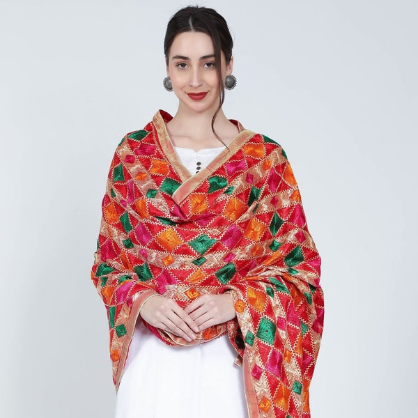 Phulkari Dupatta for Women, Bridal dupatta, Indian Dupatta handmade, Multi Dupatta, Phulkari Chunni