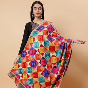 Fulkari Dupatta | Authentic Phulkari Dupatta for Women, Bridal dupatta, Indian Dupatta handmade, Multi Dupatta, Chunni | Made In Amritsar