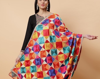 Fulkari Dupatta | Authentic Phulkari Dupatta for Women, Bridal dupatta, Indian Dupatta handmade, Multi Dupatta, Chunni | Made In Amritsar