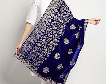 Velvet Shawl | Velvet Dupatta | Velvet Chunni | Bridal Dupatta | Pakistani Dupatta | Royal Blue Velvet Shawl