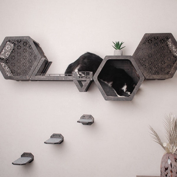 Modern cat tree, cat furniture, cat shelves, cat wall furniture set, cat wall shelves, cat condo, cat cave, cat climbing wall, cat wall bed