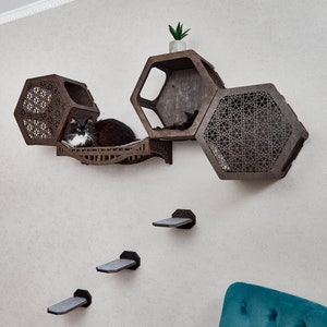 Cat shelves, cat wall furniture set, cat bed, cat hexagon, cat wall steps, modern cat tree, cat climb wall, wall mounted cat bed, cat condo