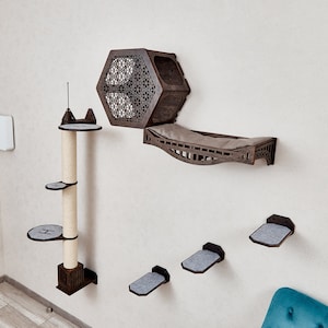 Cat tree, cat tower wall mounted, cat shelves, tall cat scratcher, cat scratching post, cat climbing wall, cat hexagon, cat bed, cat steps