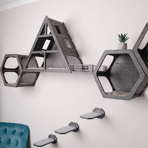 Cat tree, cat furniture set, cat wall furniture, cat climbing wall, cat wall shelves, hexagon shelves, cat house cat furniture wall cat step