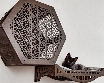 Uniek kattenmuurmeubilair, kattenmand, krabpaal, zeshoekige kattenplanken, kattenmand aan de muur gemonteerd, kattenmuurtrap, modern kattenmeubilair, kattenbrug