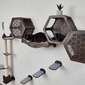 Modern cat wall furniture set, cat scratching tree tower, cat shelves, cat scratcher, cat climbing wall, cat wall steps, cat scratching post