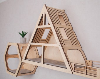 Cat Wall Furniture Set, Triangular Cat House with Hexagon Shelf and Cat Wall Steps, Cat Shelves, Cat Bed, Cat Furniture, Cat Wall Shelves