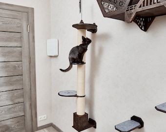 CATSKYCRAPER Cat scratching post, Tall sisal cat scratcher, cat tree, cat tower, wall cat scratcher, cat climbing wall, cat wall furniture