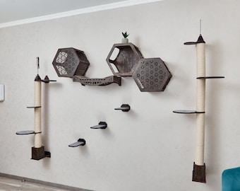 Arranhador para gatos, conjunto de móveis de parede para gatos, cama para gatos, prateleiras para gatos, arranhador para gatos, poste arranhador para gatos, condomínio de parede para gatos, móveis para gatos