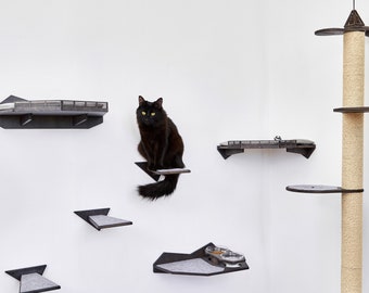 Hoektoren katten, kattenplanken, kattenmuurmeubilair, kattenmuurbed, kattenmuurtrap, kattenappartement, zwevende kattenplank, kattenboombak