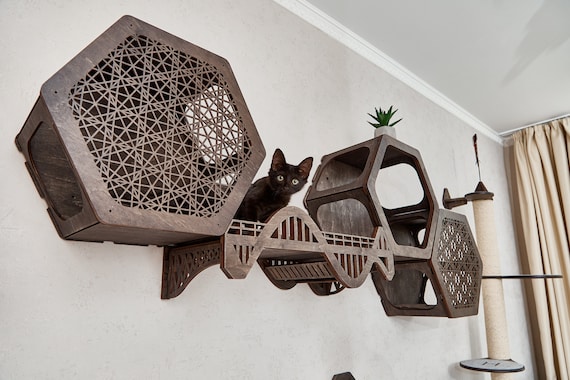 Cat furniture, modern cat shelves tree, cat bed, cat hexagon, cat climb wall, cat condo, cat perches, cat wall furniture set, wall cat tree
