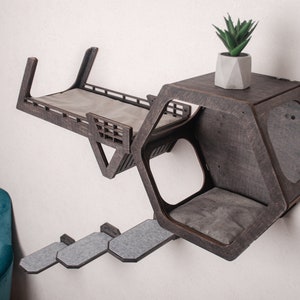 Cat furniture, cat bed and hexagon shelves, modern cat tree, cat wall shelves, cat wall bed, cat perch, cat climbing wall, cat wall steps