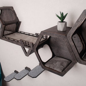 Katzenwandmöbel, Katzenregale, Kratzbaum, moderne Katzenkletterwand, Katzenbrücke, Katzensechseck, Katzenwohnung, Wandregale für Katzen, Wandkratzbaum