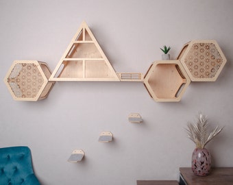 Natural cat tree, modern cat furniture, cat house, cat wall furniture set, cat wall shelves, cat hexagon shelves, modern cat tree, cat bed