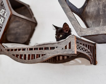 Wood cat bed, cat shelves, modern cat furniture, wall mounted cat beds, cat bridge, cat wall bed, cat perches, cat shelf for wall