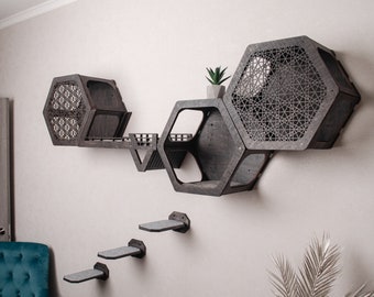 Modern Cat tree, cat furniture, cat shelves, cat wall furniture, cat condo, cat house, cat wall shelves, cat furniture wall, hexagon shelves