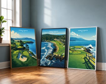 Lienzos con estampados de Pebble Beach - Cuadros de golf vintage para pared con marco
