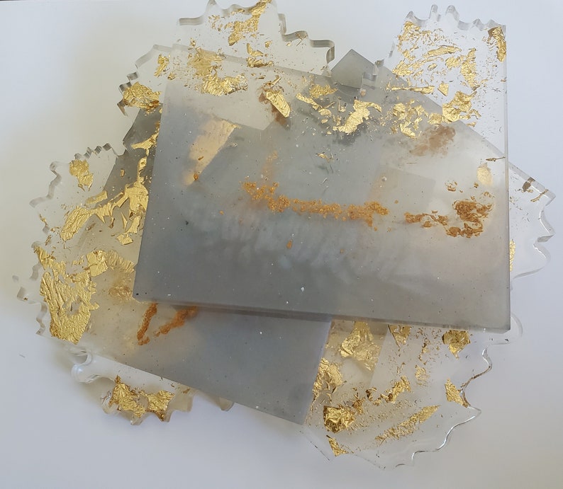 4 unique geode resin coasters Gold leaf and Gray Resin Coaster Set