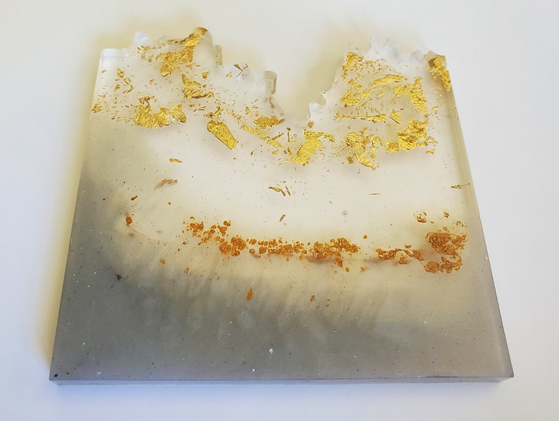 4 unique geode resin coasters Gold leaf and Gray Resin Coaster Set