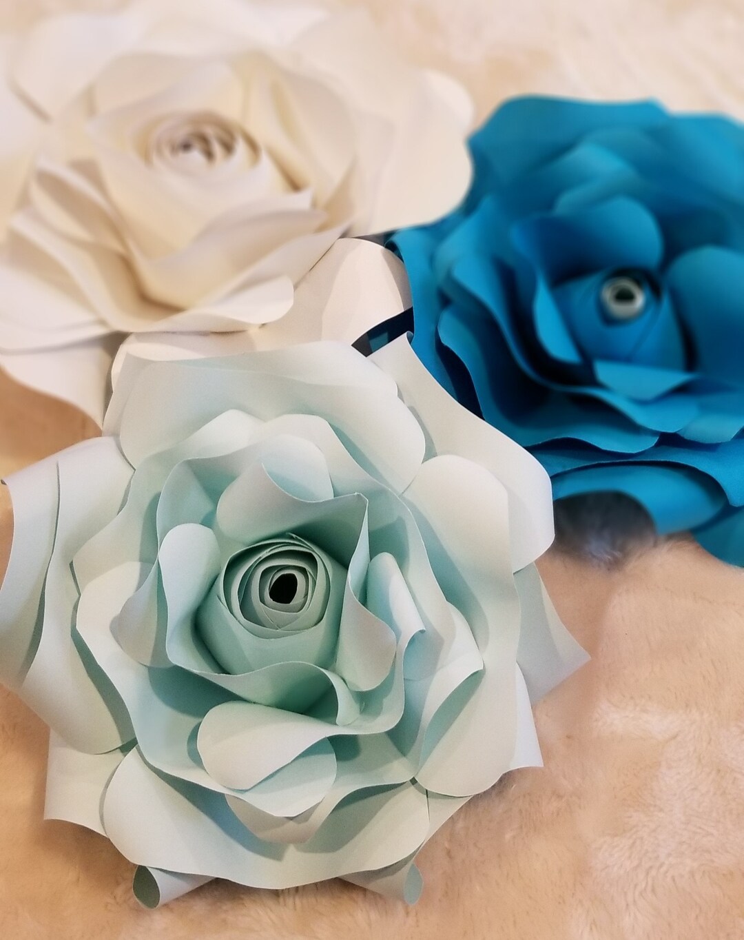 Teal Baby Blue white Rose Paper Rose/flower Baby Shower Wedding Photo