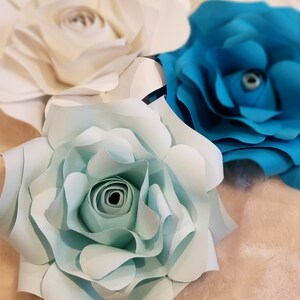 Teal- Baby Blue -White Rose - Paper Rose/Flower - Baby Shower - Wedding - Photo Backdrop -