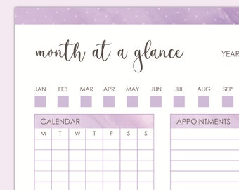 Month at a Glace Printable Planner Pages Downloadable | Etsy