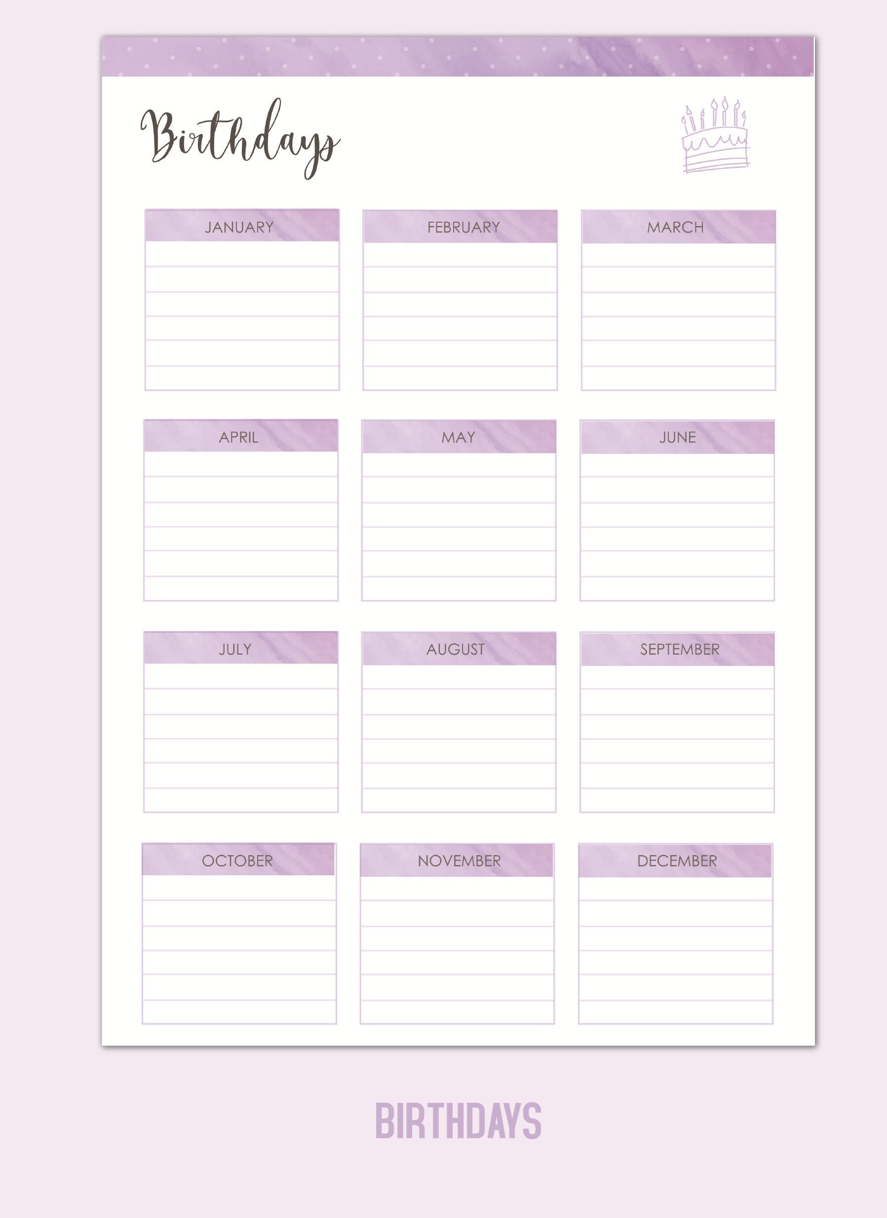 Birthday Year Planner Printable Planner Page Downloadable - Etsy España