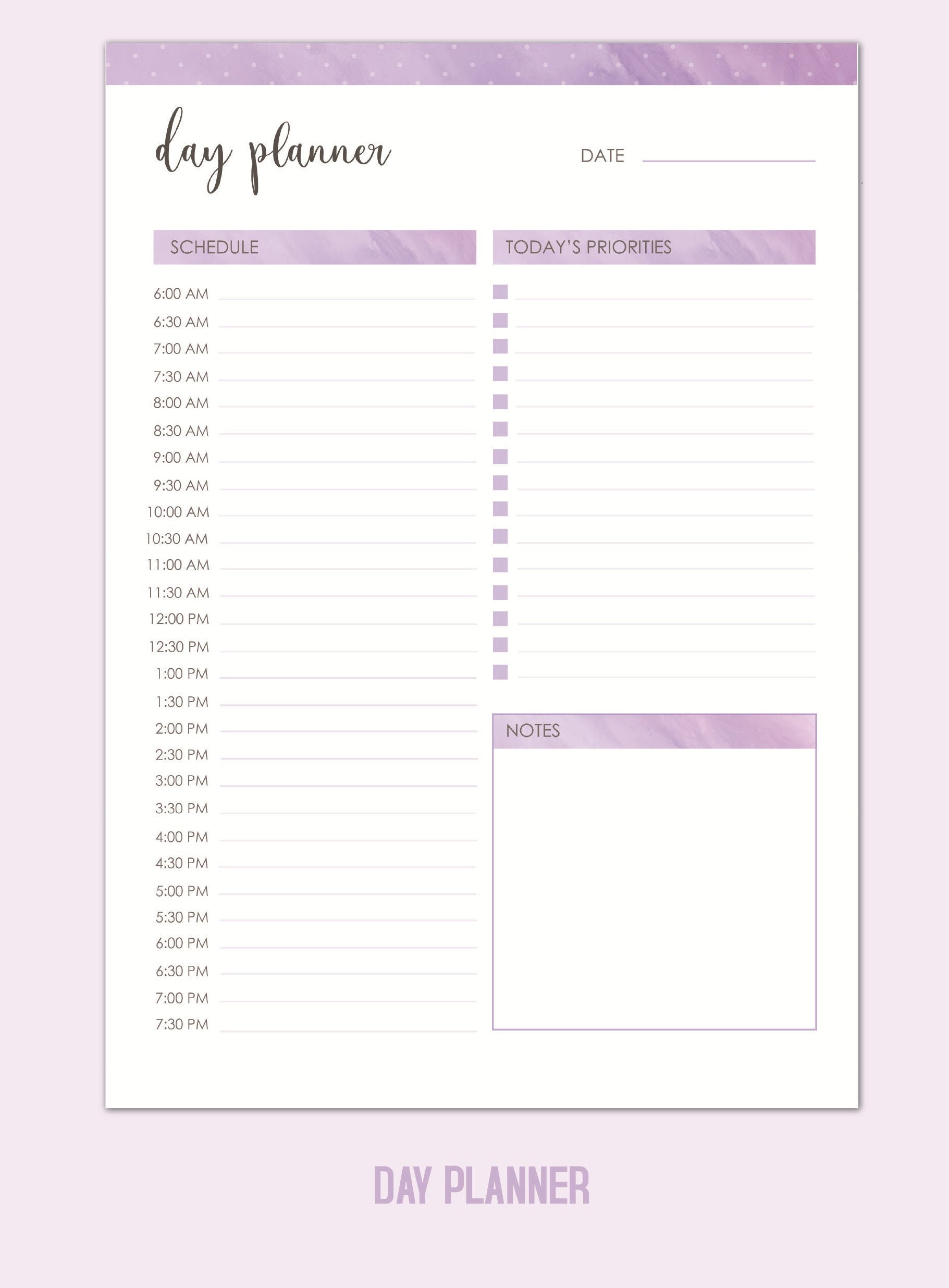 Day Planner, Printable Planner Pages, Downloadable Planner Pages