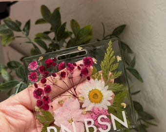Nurse Badge Buddy |  Custom Badge Reel, Dried Pressed Flowers, Gift for RN, Doctors, Badge Holder