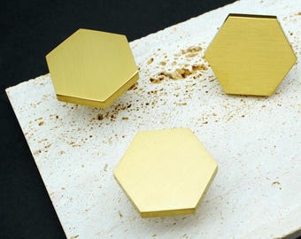 Hexagonal solid brass knob: Black&brushed brass Pulls, Geometric Handles,Hexagon