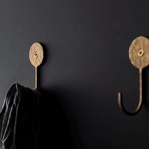Hand Hammered Brass Wall Hook: Long Neck Design, 75mm