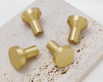 Solid Brass Round Cabinet Knob, Minimalist Tapered Drawer Pull