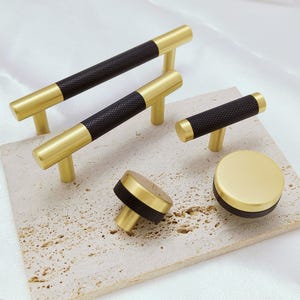 Black Knurled T Bar Solid Handles,Contrast Color Knurled Handles,Drawer Pulls,Brass Aluminum Handles,Replacement Door Knobs,Black Gold Pulls