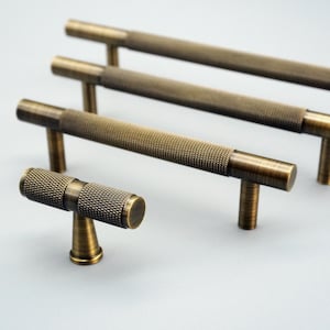 Bronze Knurled T Bar,Barn Door Handles,Long Antique Brass Handles,Kitchen Cabinet Knobs,Brass Drawer Pulls,Retro knurling Handles For Home