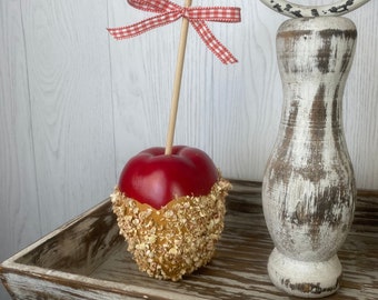 Faux Red Caramel Apple with Nuts, Fall Tiered Tray Decor