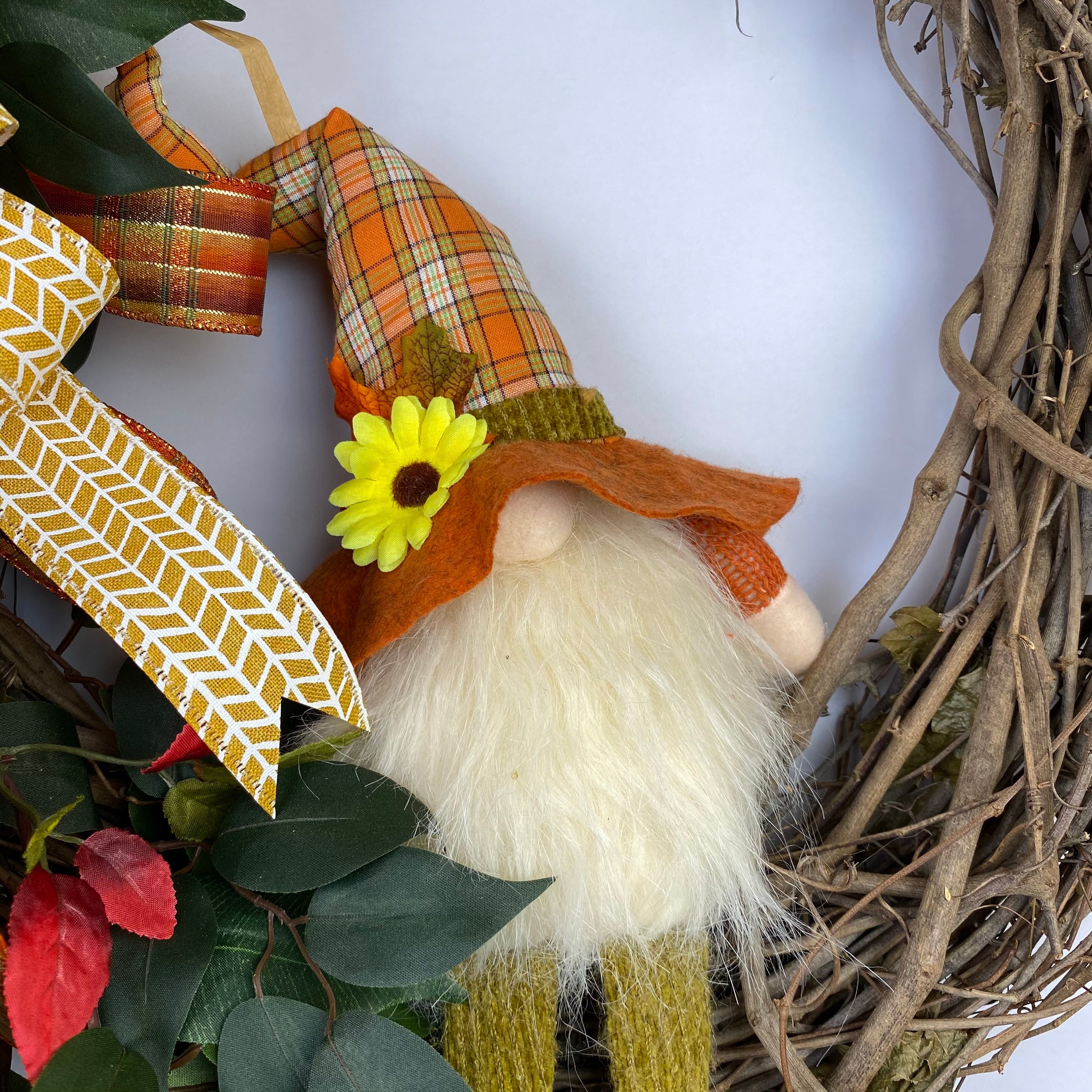 Fall Gnome Sunflower Wreath Front Door Decor Boho Fall Floral - Etsy