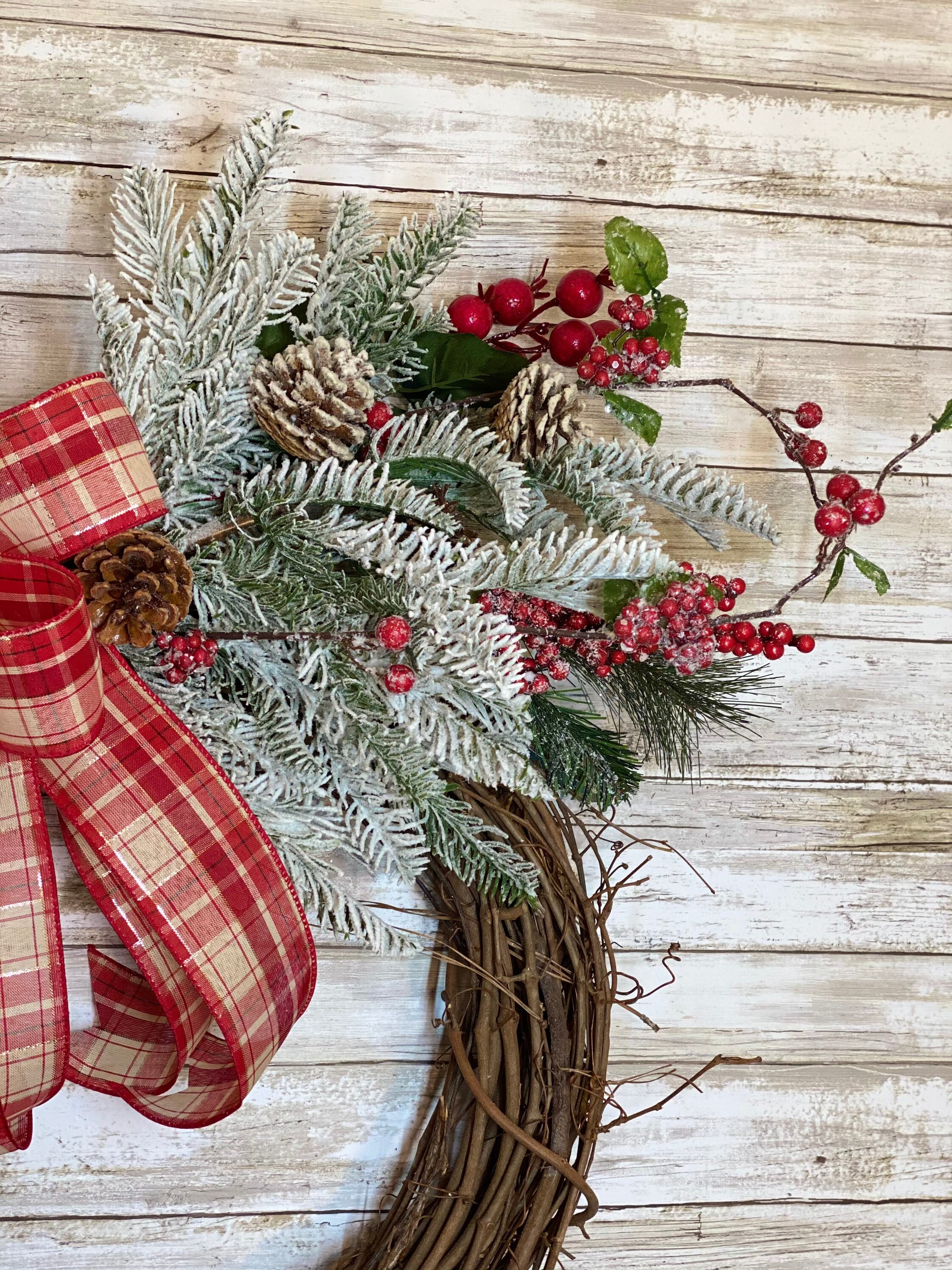 Farmhouse Christmas Wreath Holiday Wreath Flocked Evergreen Etsy UK