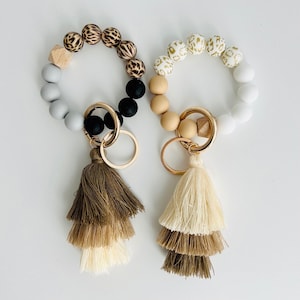 Tassel Bangle Key Ring | Bracelet Key Chain | Wristlet Keychain | Silicone Bangle Key Ring | Cute Keychain | Small Pretty Gift Tiered Tassel
