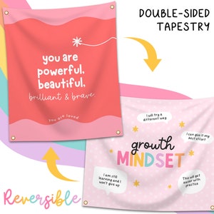 Growth Mindset Classroom Tapestry - Double-sided Inspirational Hanging Wall Art for Teachers & Students - Large Cute School Banner